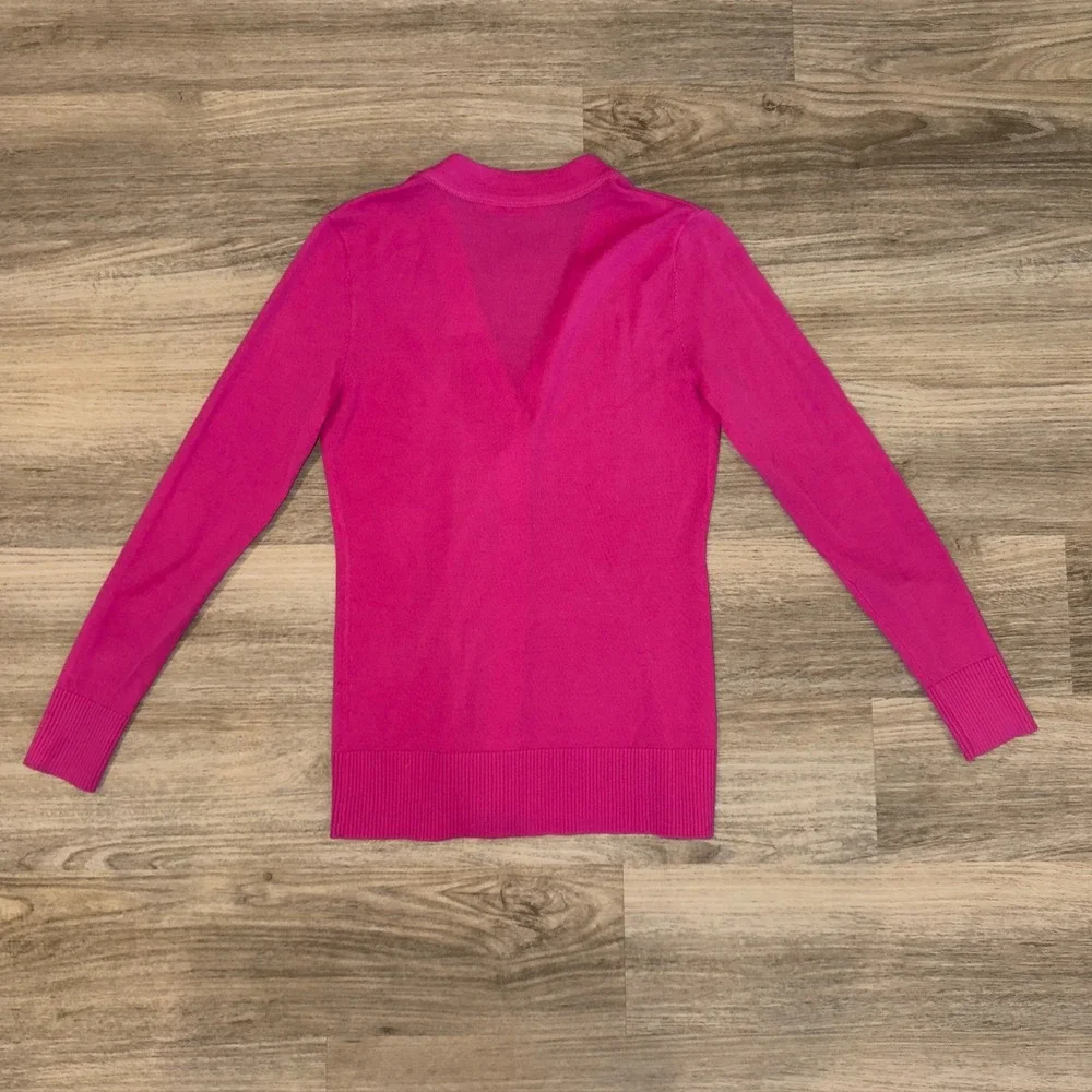 Tory Burch Cardigan XS Pink Gold‎ Logo Button V Neck Lightweight Knit Sweater